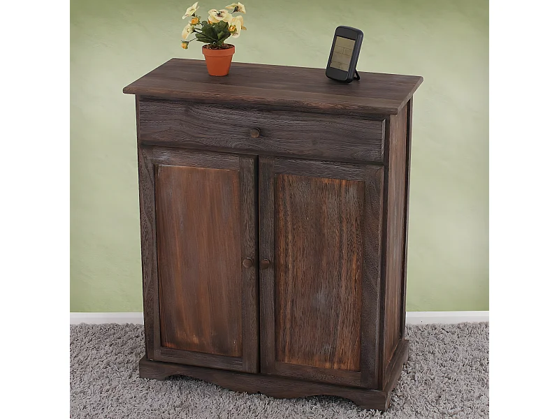 Credenza cassettiera shabby vintage legno paulonia cassetto sportelli 33x66x78cm marrone