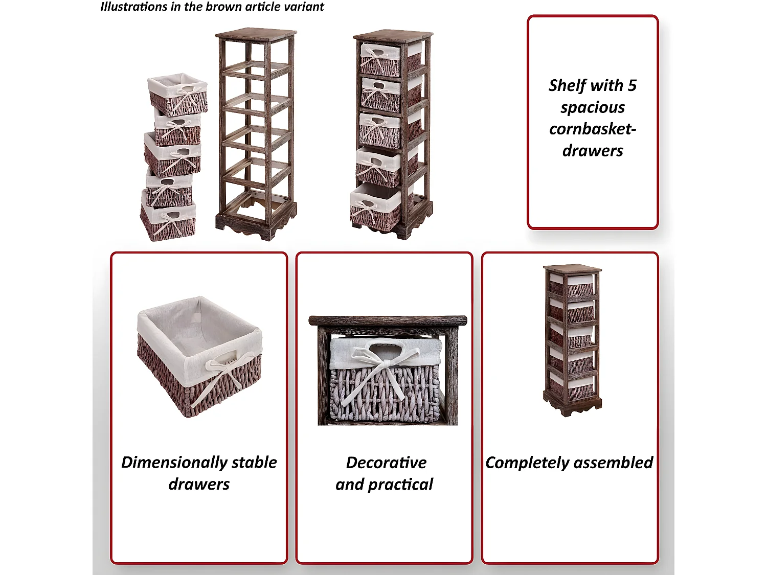 Rekkenkast met 5 mandlades,  bruin