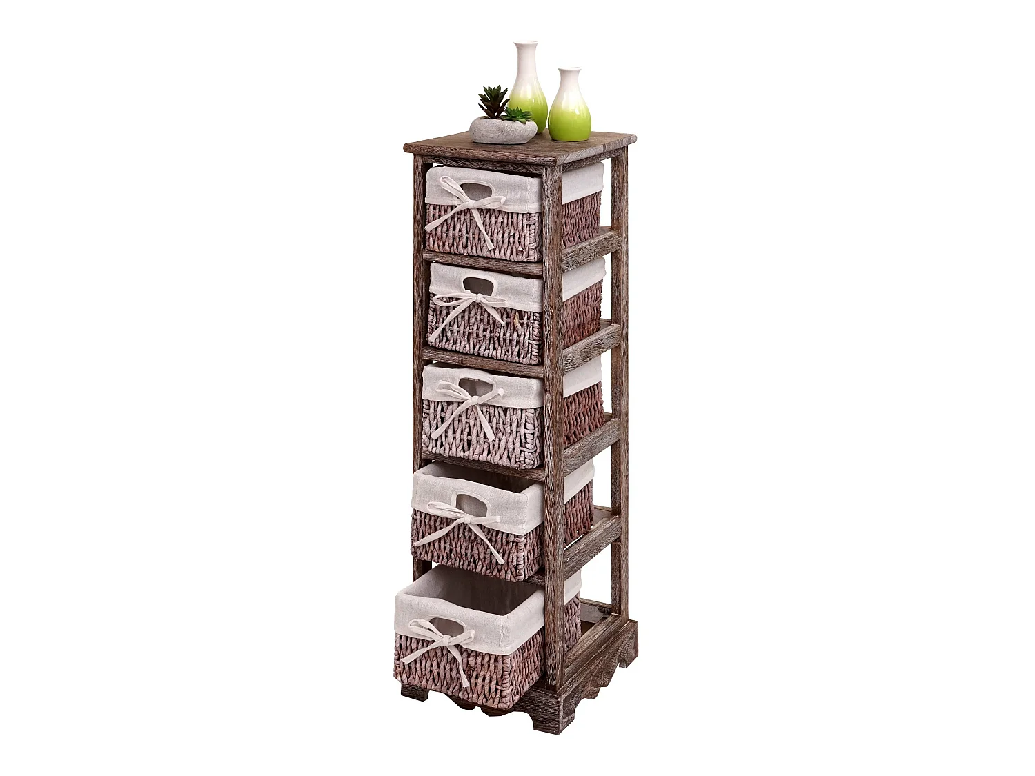 Étagère Commode avec 5 tiroirs en osier,  marron