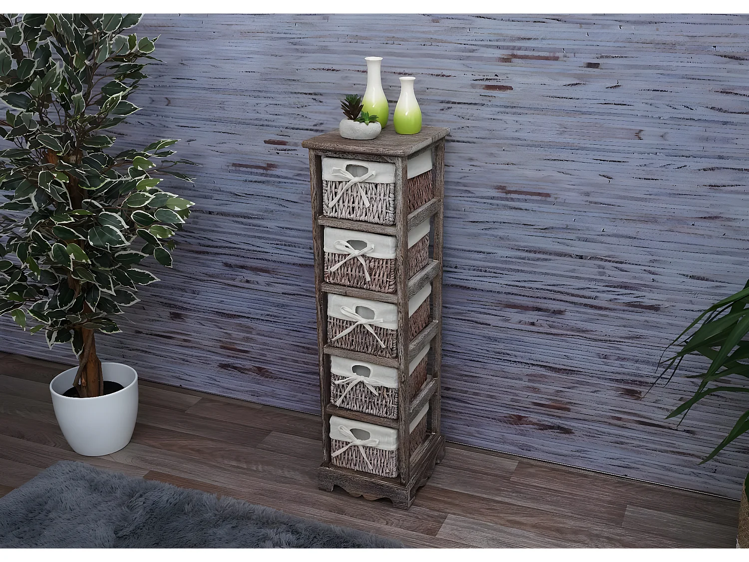 Étagère Commode avec 5 tiroirs en osier,  marron