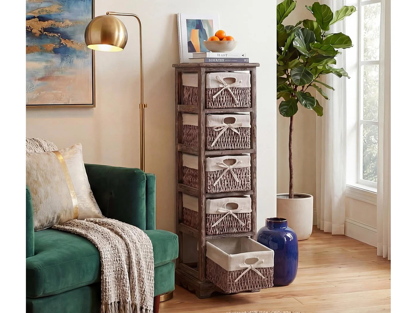 Rek Commode met 5 mandlades,  bruin