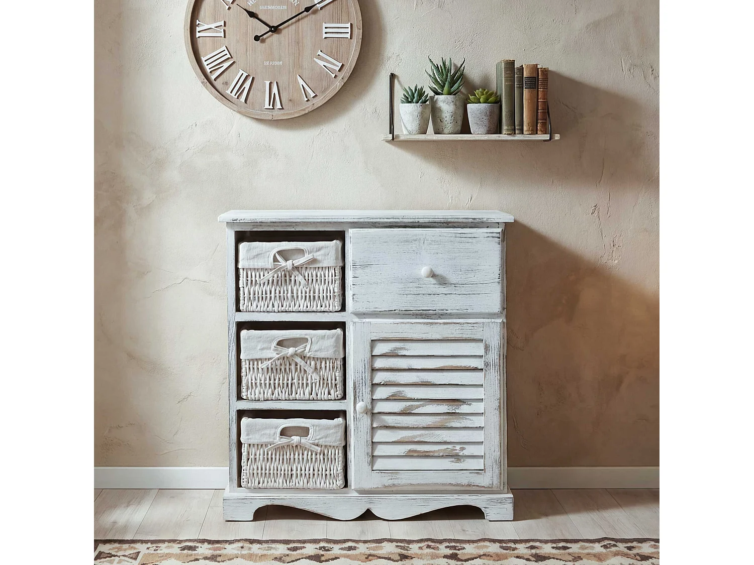 Commode Armoire avec 3 paniers,  blanc