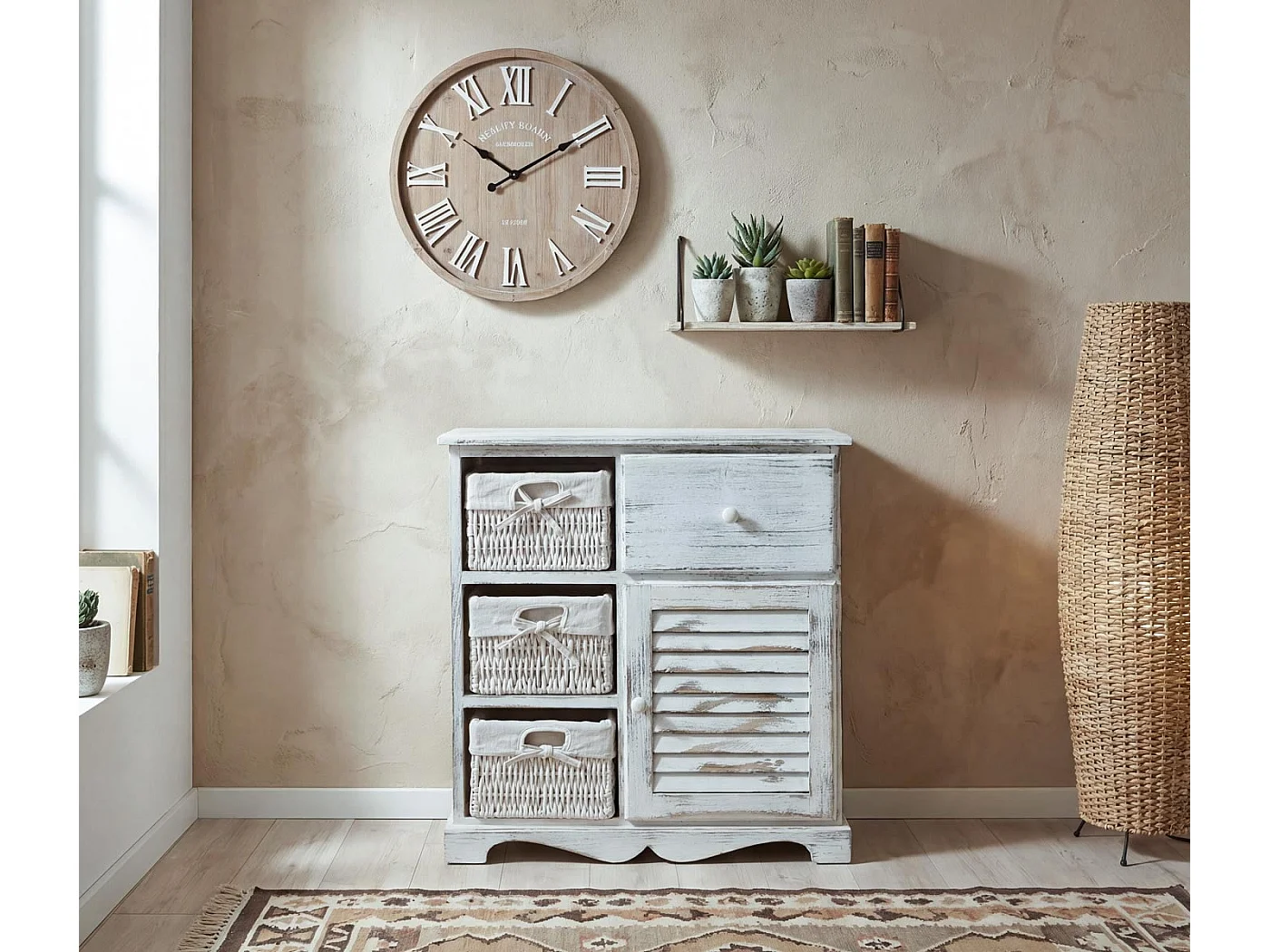 Commode Armoire avec 3 paniers,  blanc