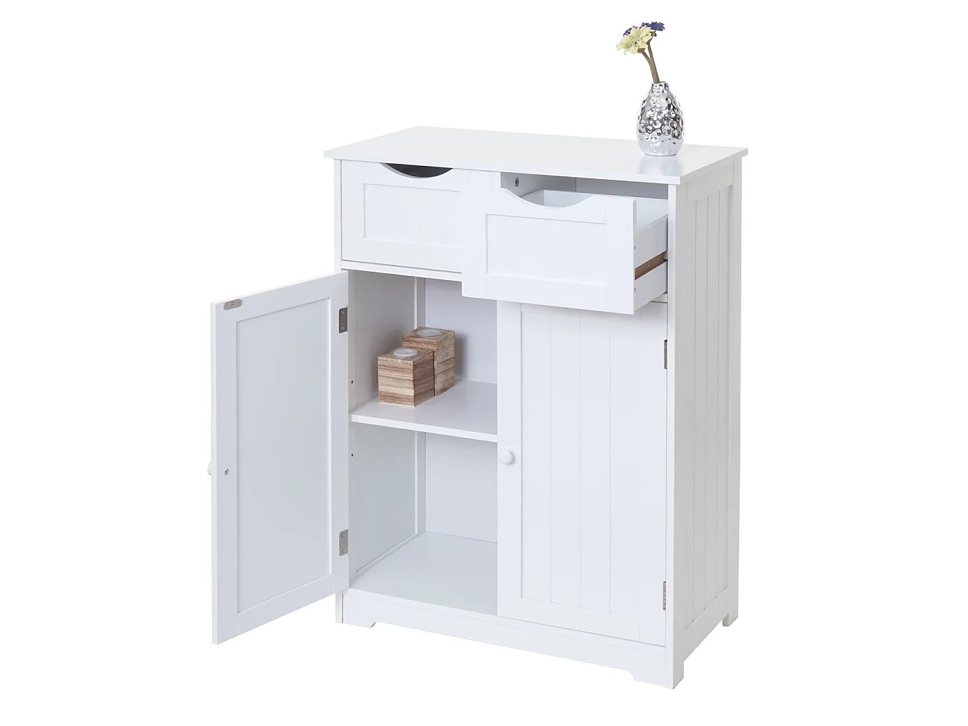 Commode MCW-B65 2 tiroirs 2 portes, Commode MCW-B65, 2 tiroirs, 2 portes, 82x60x30cm, blanc