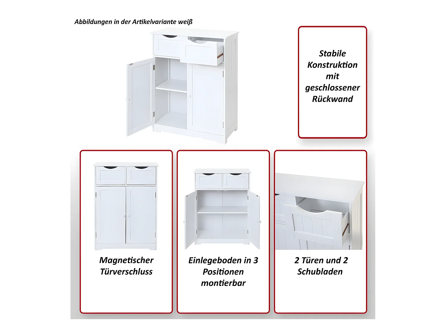 Cómoda MCW-B65 2 cajones 2 puertas,  blanco