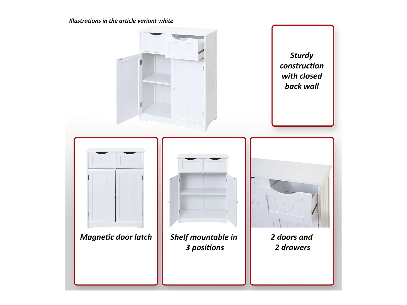 Cómoda MCW-B65 2 cajones 2 puertas,  blanco