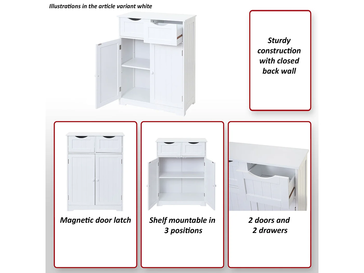 Commode MCW-B65 2 tiroirs 2 portes, Commode MCW-B65, 2 tiroirs, 2 portes, 82x60x30cm, blanc