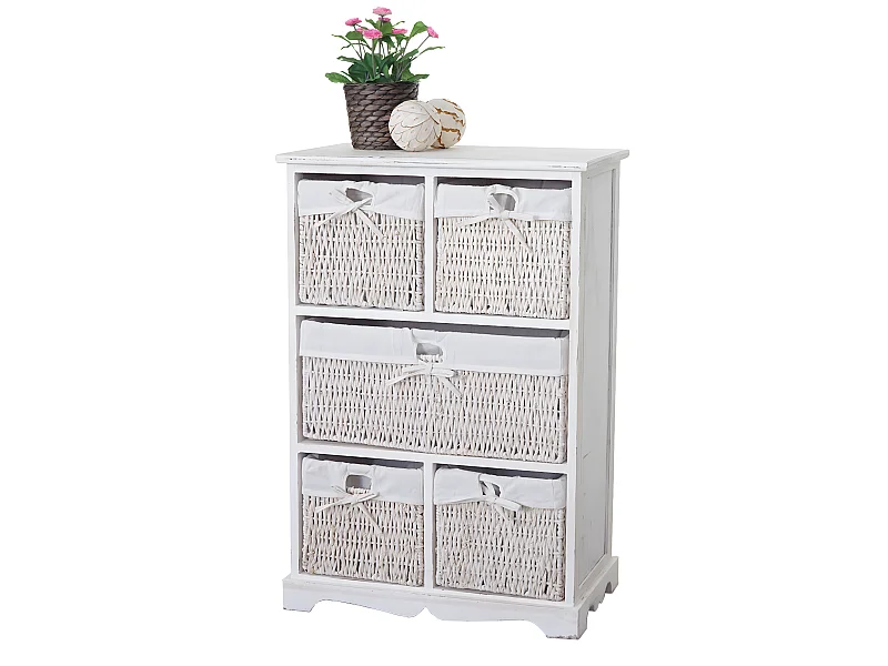 Cassettiera decorativa shabby vintage Dundee T703 legno paulonia 5 ceste bianco