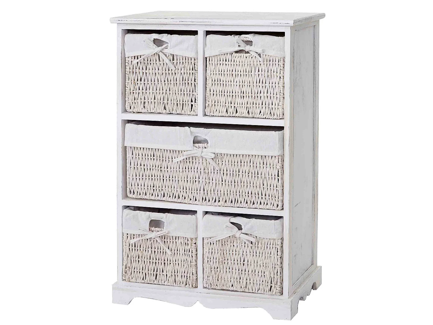 Cómoda Derby 5 cajones, estilo shabby chic,  blanco