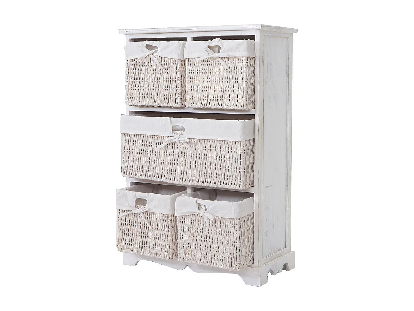 Cómoda Derby 5 cajones, estilo shabby chic,  blanco