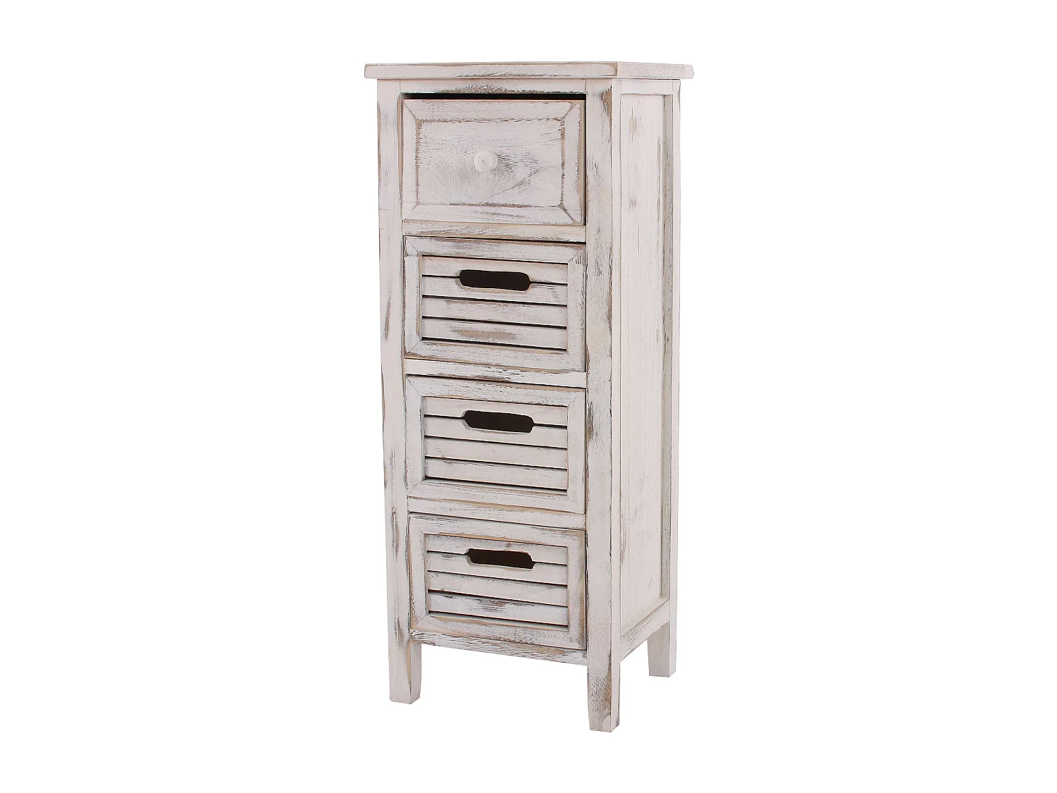 Scaffale cassettiera comodino shabby vintage legno paulonia 4 cassetti 25x30x74cm bianco