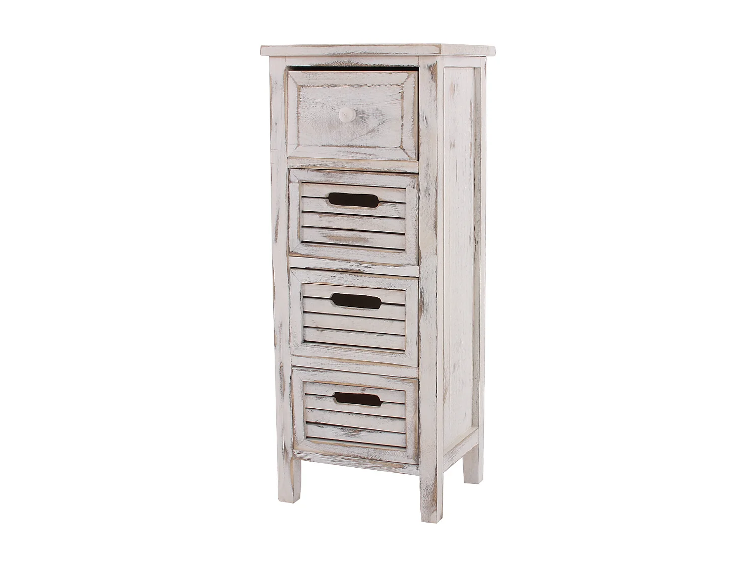 Scaffale cassettiera comodino shabby vintage legno paulonia 4 cassetti 25x30x74cm bianco
