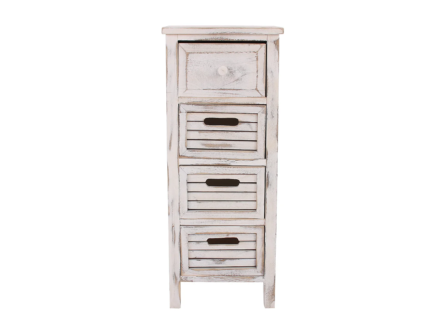 Scaffale cassettiera comodino shabby vintage legno paulonia 4 cassetti 25x30x74cm bianco