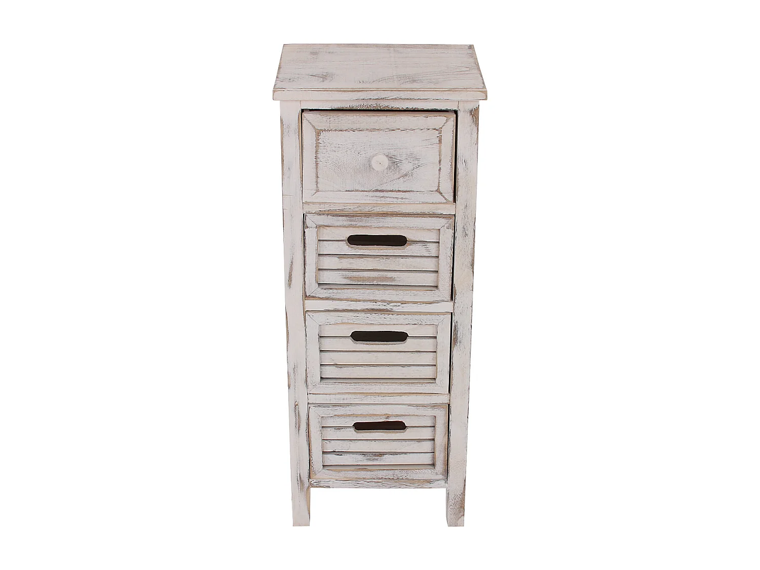Scaffale cassettiera comodino shabby vintage legno paulonia 4 cassetti 25x30x74cm bianco