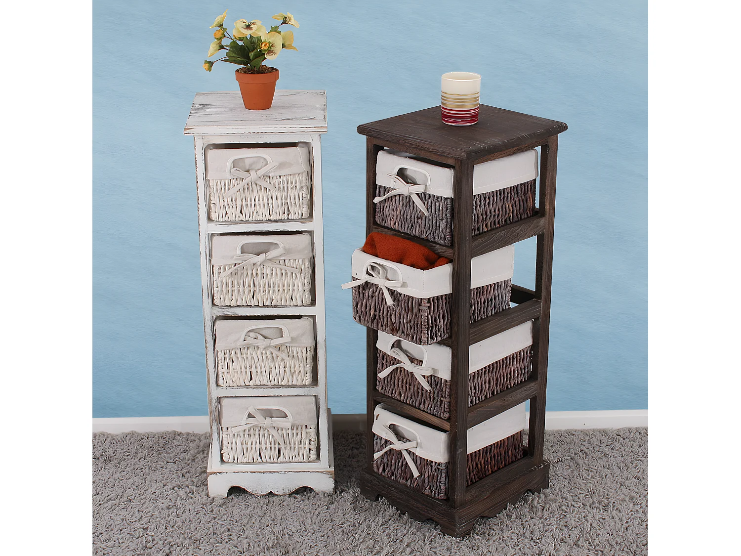 Étagère Commode avec 5 tiroirs en osier,  blanc