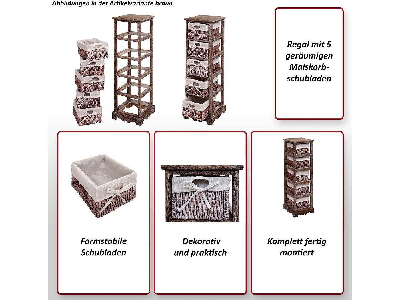 Étagère Commode avec 5 tiroirs en osier,  blanc