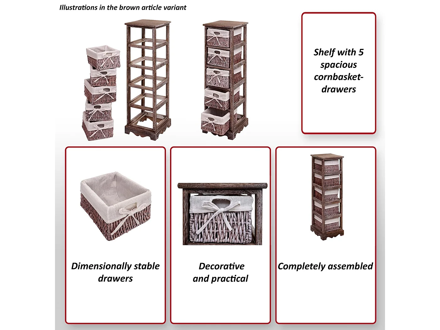 Komoda z 5 szufladami z koszykami,  biały