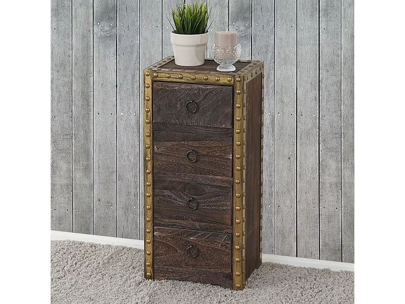 Cassettiera shabby vintage elegante decorativa Duran legno di MDF paulonia 4 cassetti marrone