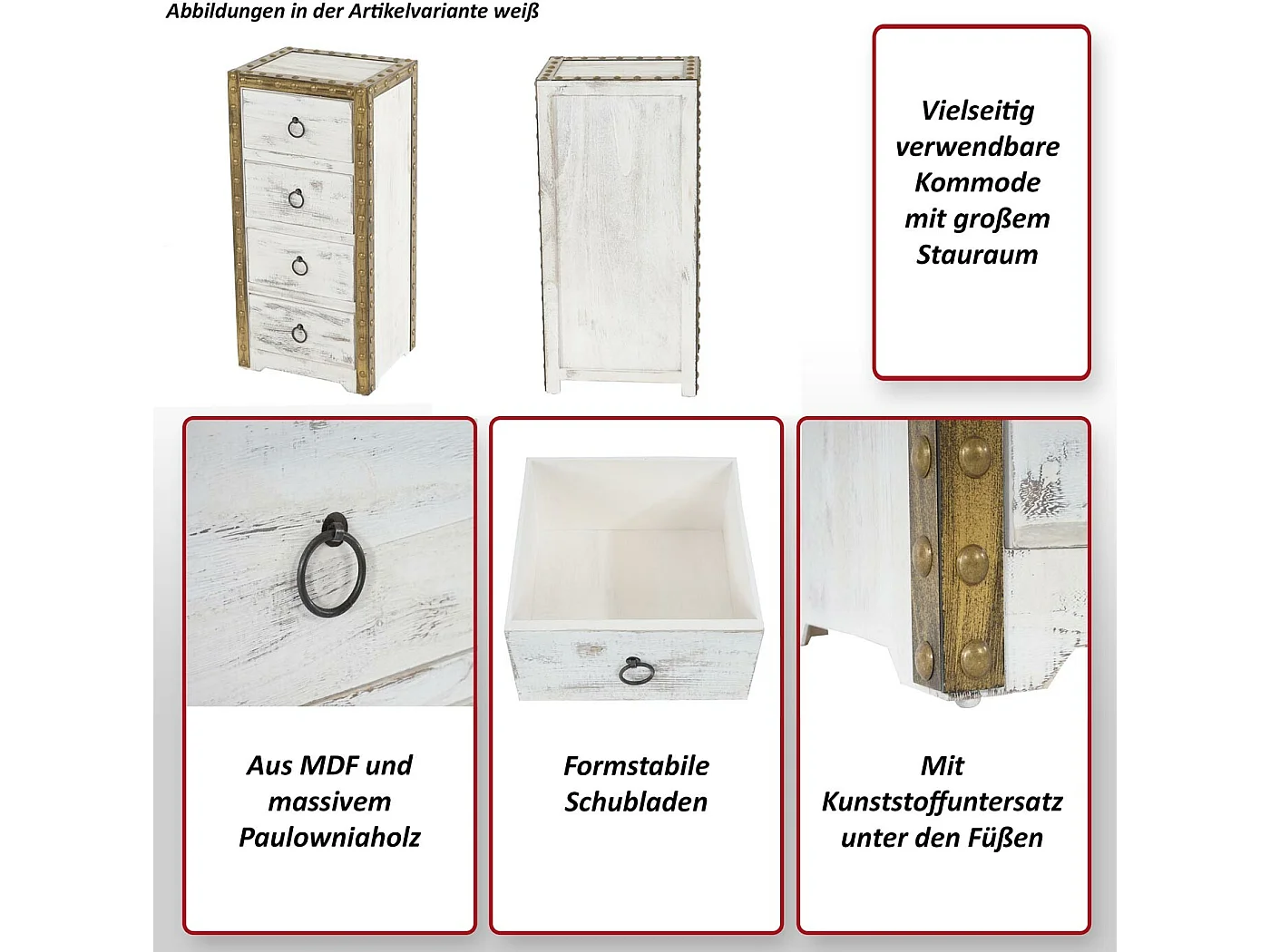 Commode Ambato 4 lades shabby look,  bruin