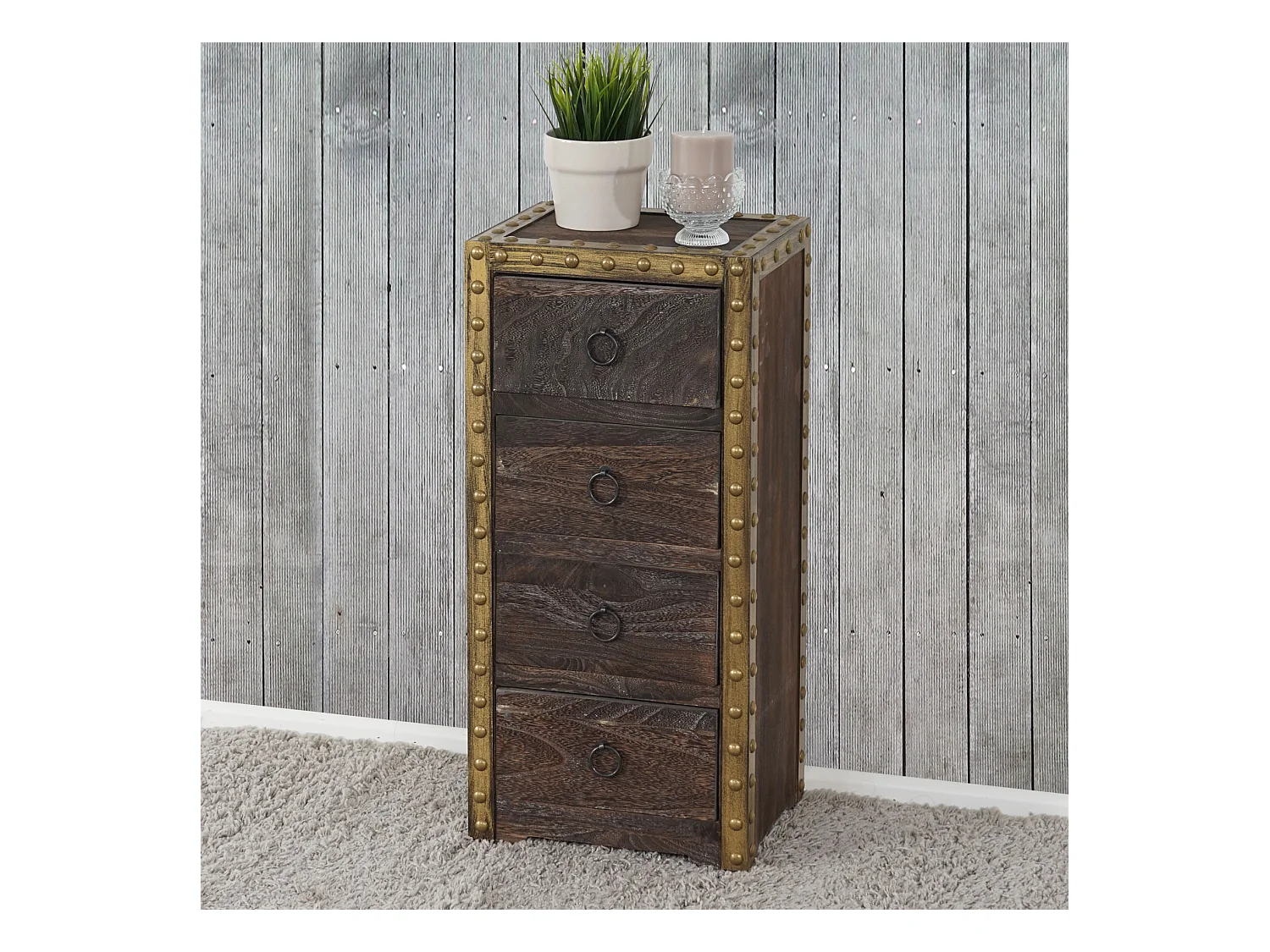 Commode Ambato 4 tiroirs look shabby,  marron