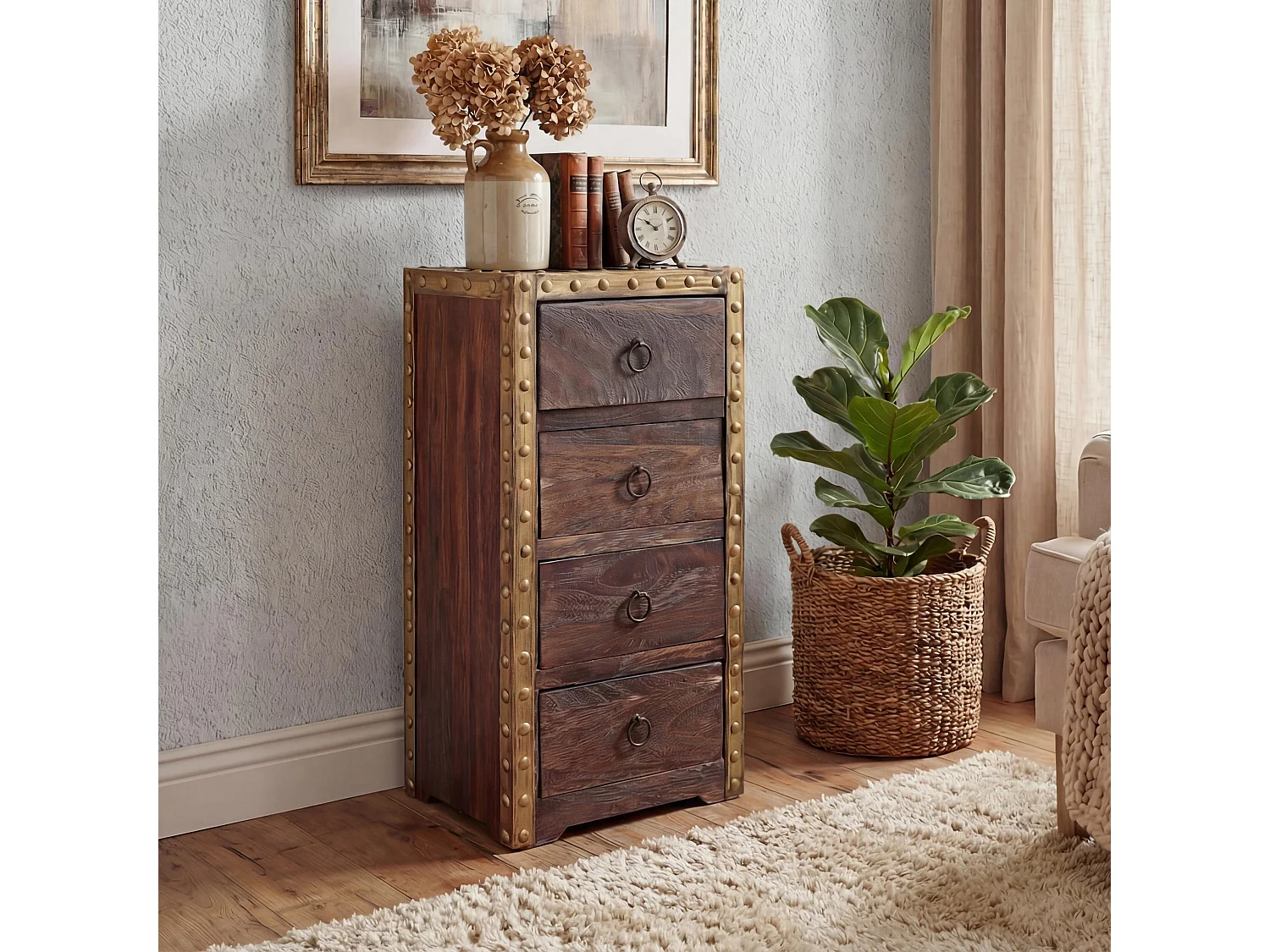 Kommode Ambato 4 Schubladen Shabby-Look, Braun