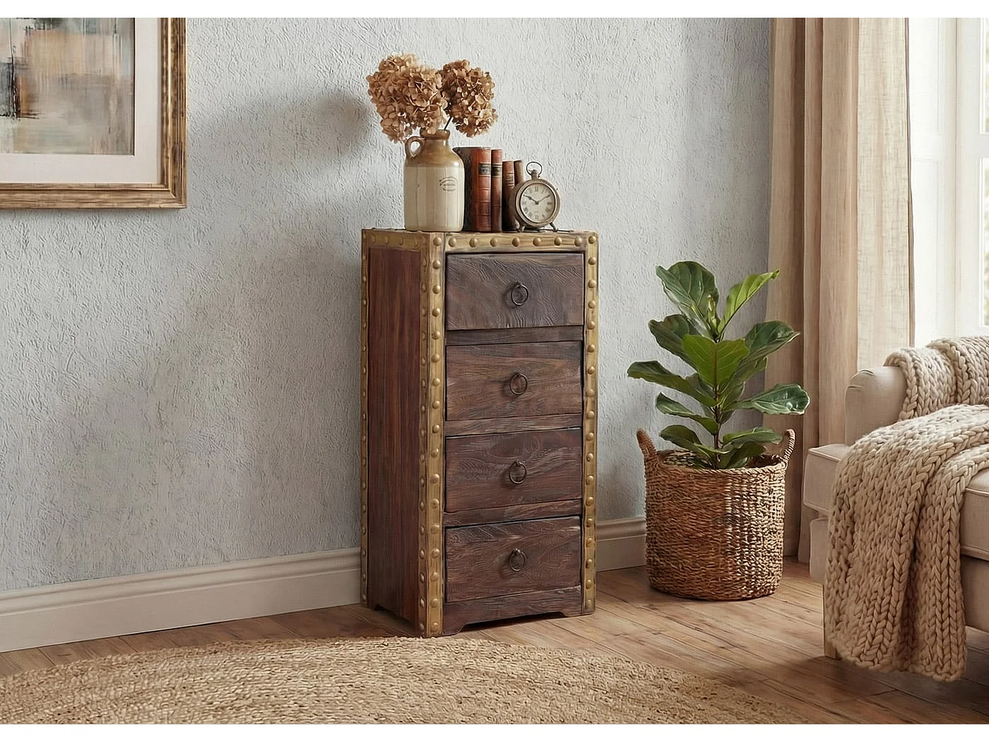 Kommode Ambato 4 Schubladen Shabby-Look, Braun