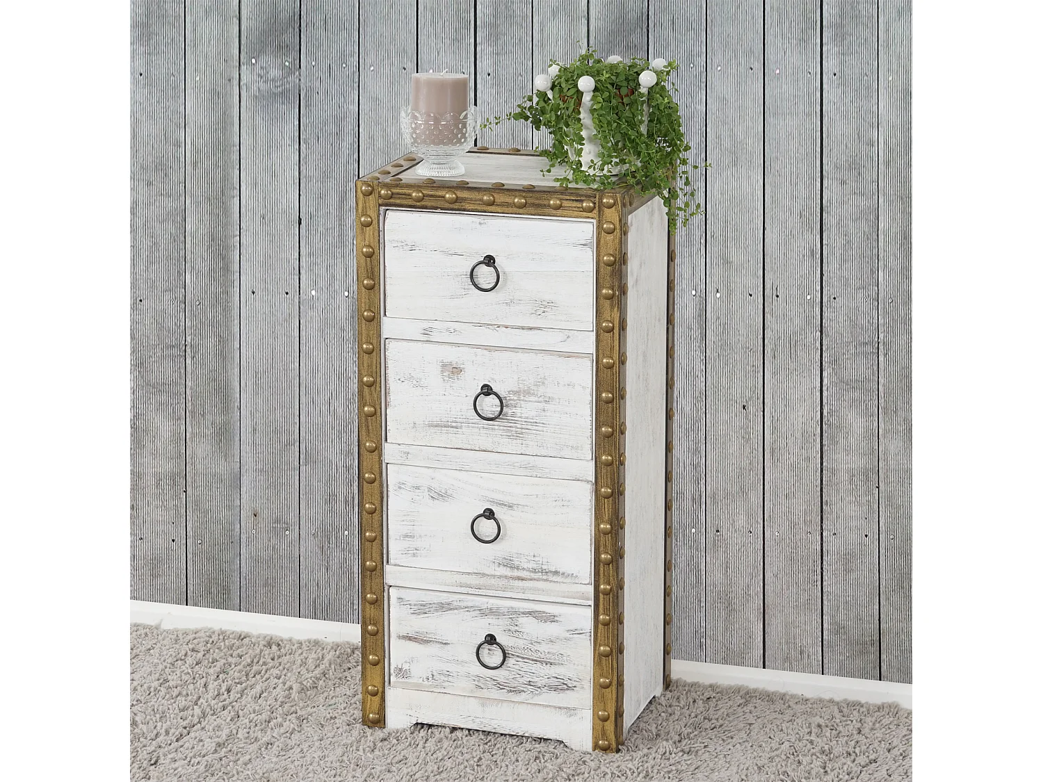 Commode Ambato 4 lades shabby look,  wit
