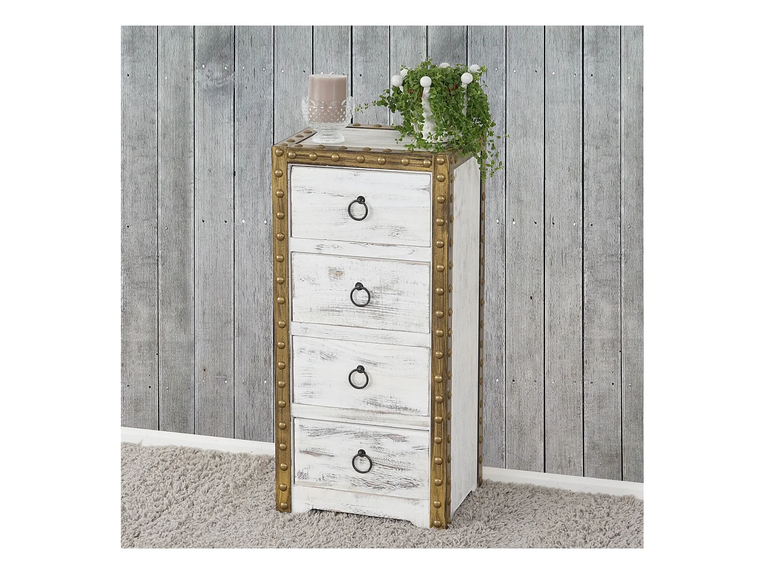 Commode Ambato 4 tiroirs look shabby,  blanc