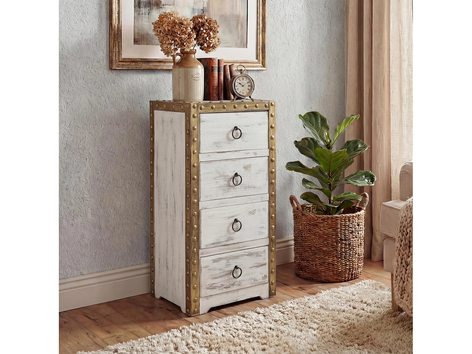 Kommode Ambato 4 Schubladen Shabby-Look, Weiß