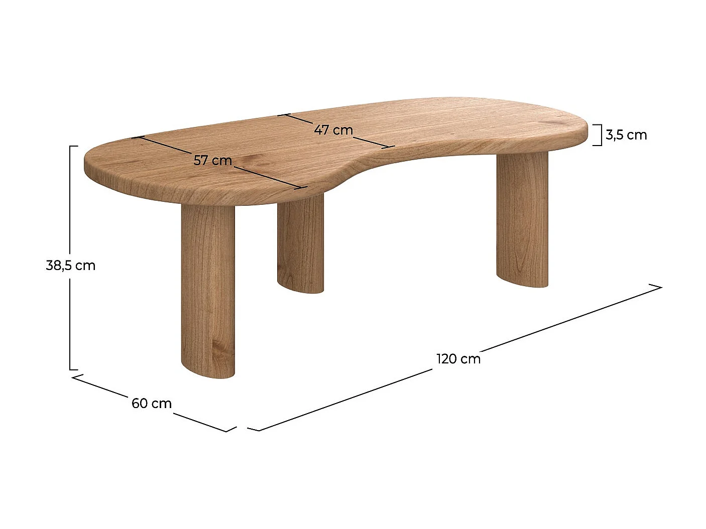 Table basse organique en bois massif de mindi - Brandan