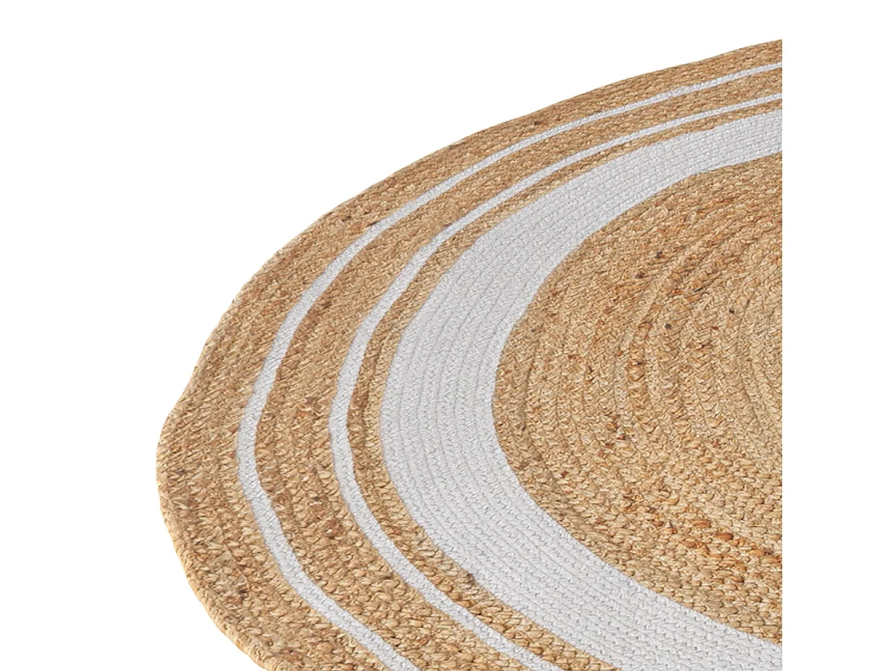 Tappeto rotondo in iuta e naturale con bordo bianco D150 cm - Anaïs
