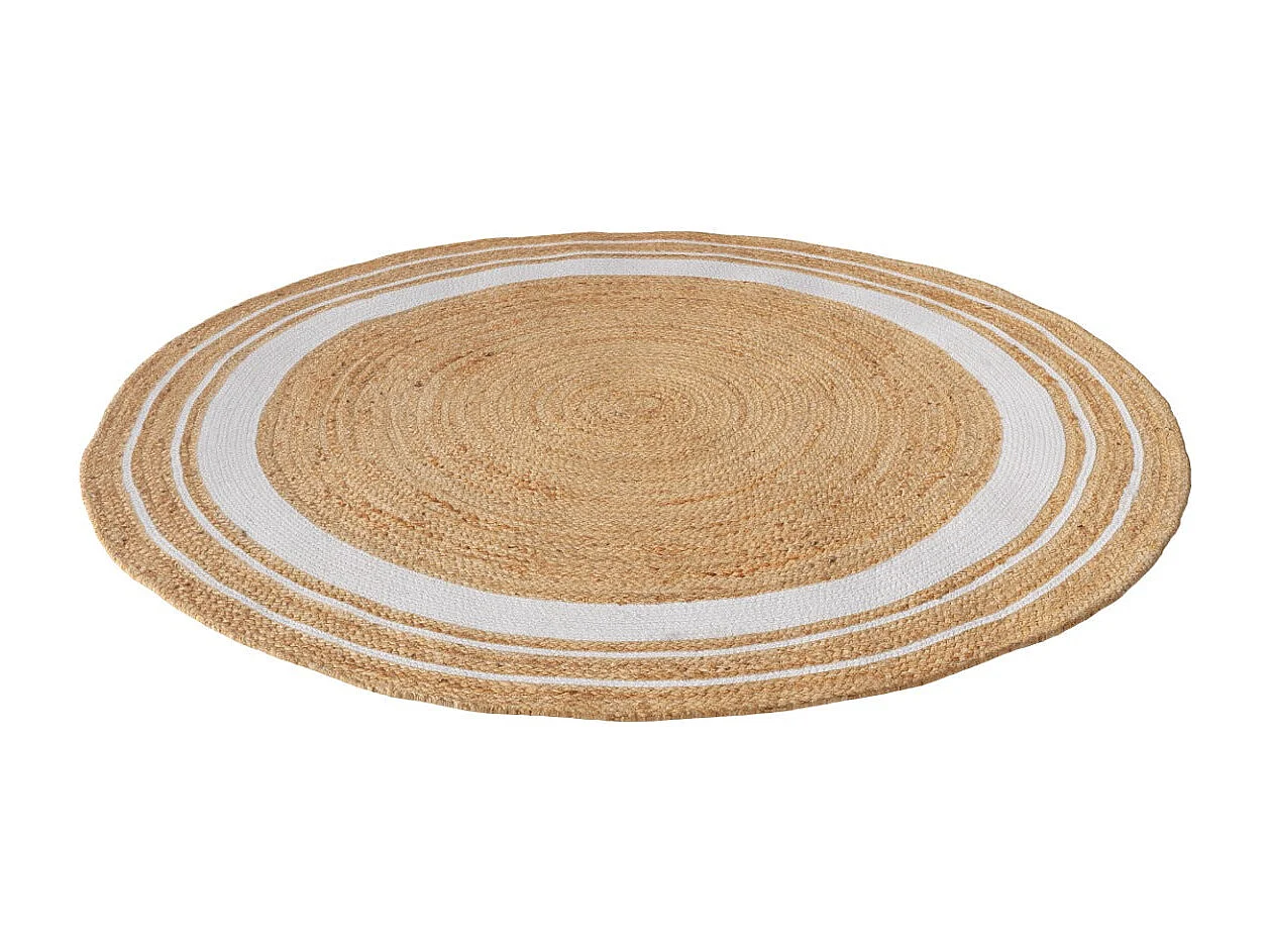 Tappeto rotondo in iuta e naturale con bordo bianco D150 cm - Anaïs