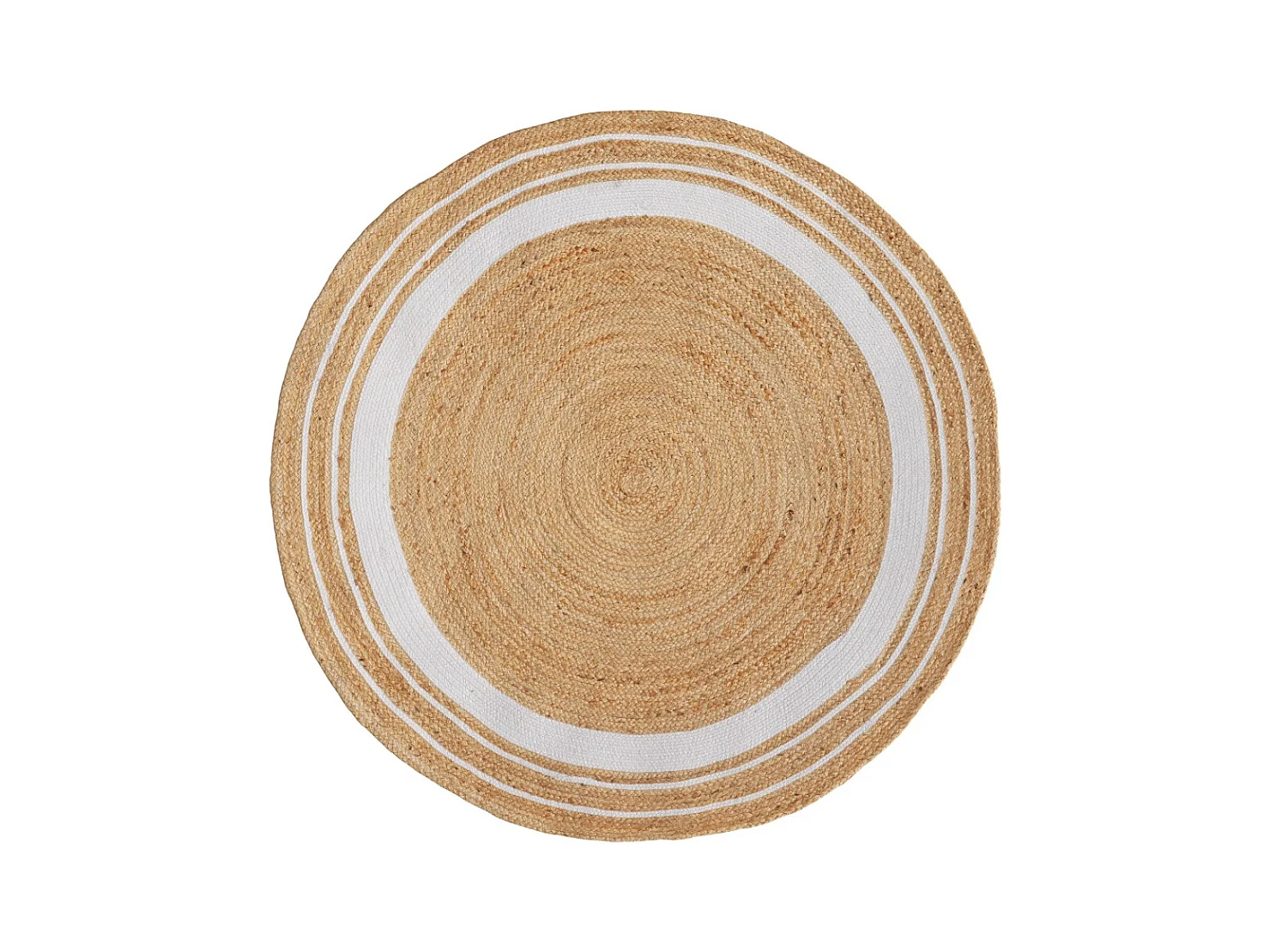 Tapis rond en jute naturel et blanc D150 cm - Anaïs