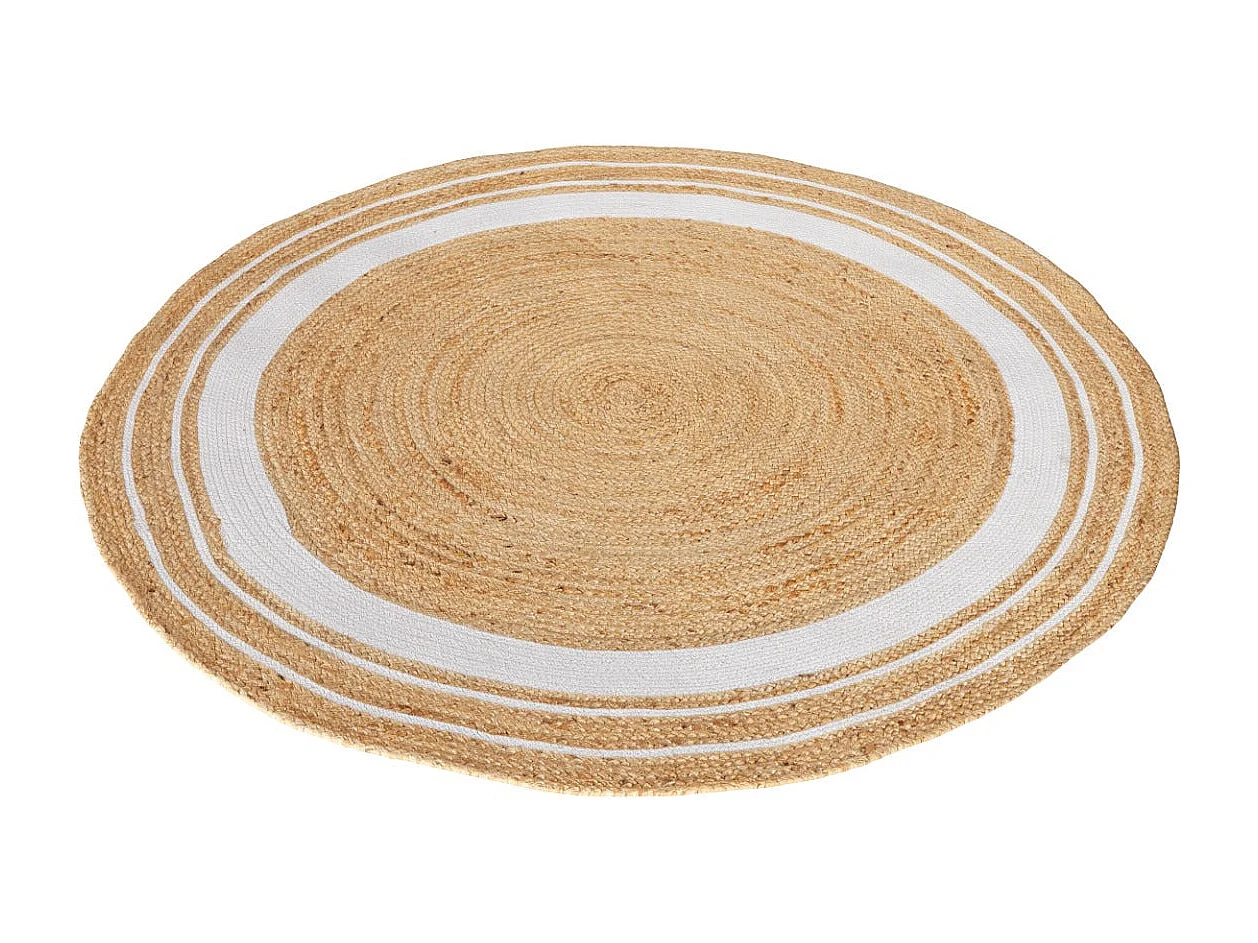 Tappeto rotondo in iuta e naturale con bordo bianco D150 cm - Anaïs