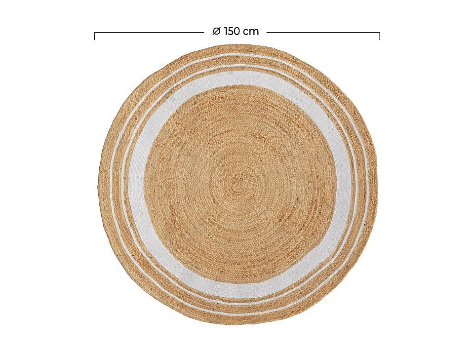 Tappeto rotondo in iuta e naturale con bordo bianco D150 cm - Anaïs
