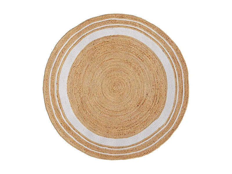Tapis rond en jute naturel et blanc D150 cm - Anaïs
