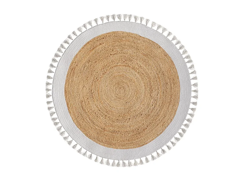 Tapis rond en jute naturel et blanc D120 cm - Anais