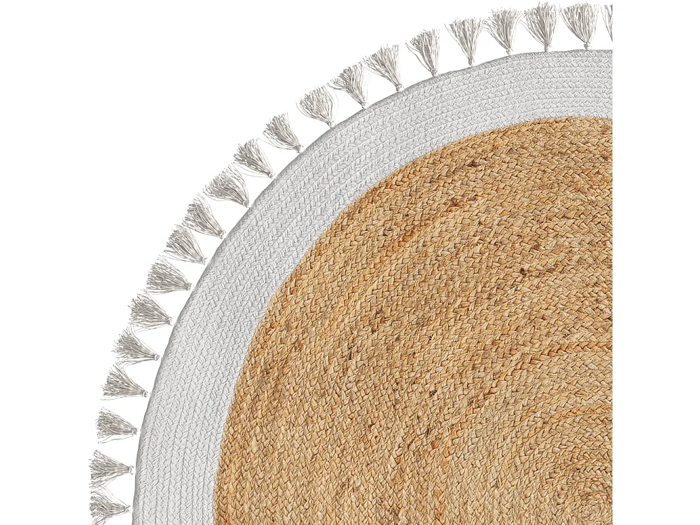 Estera redonda de yute natural con borde y flecos blancos D120 cm - Anais