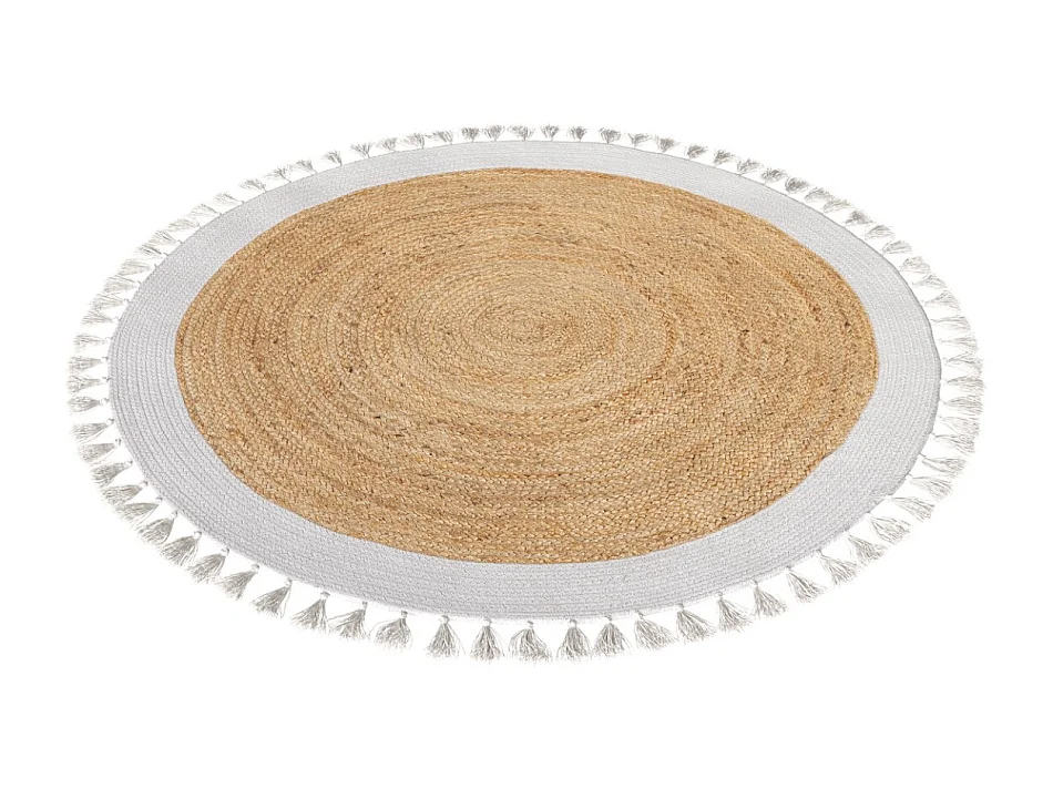 Stuoia rotonda in juta naturale con bordo bianco e frangia D120 cm - Anais