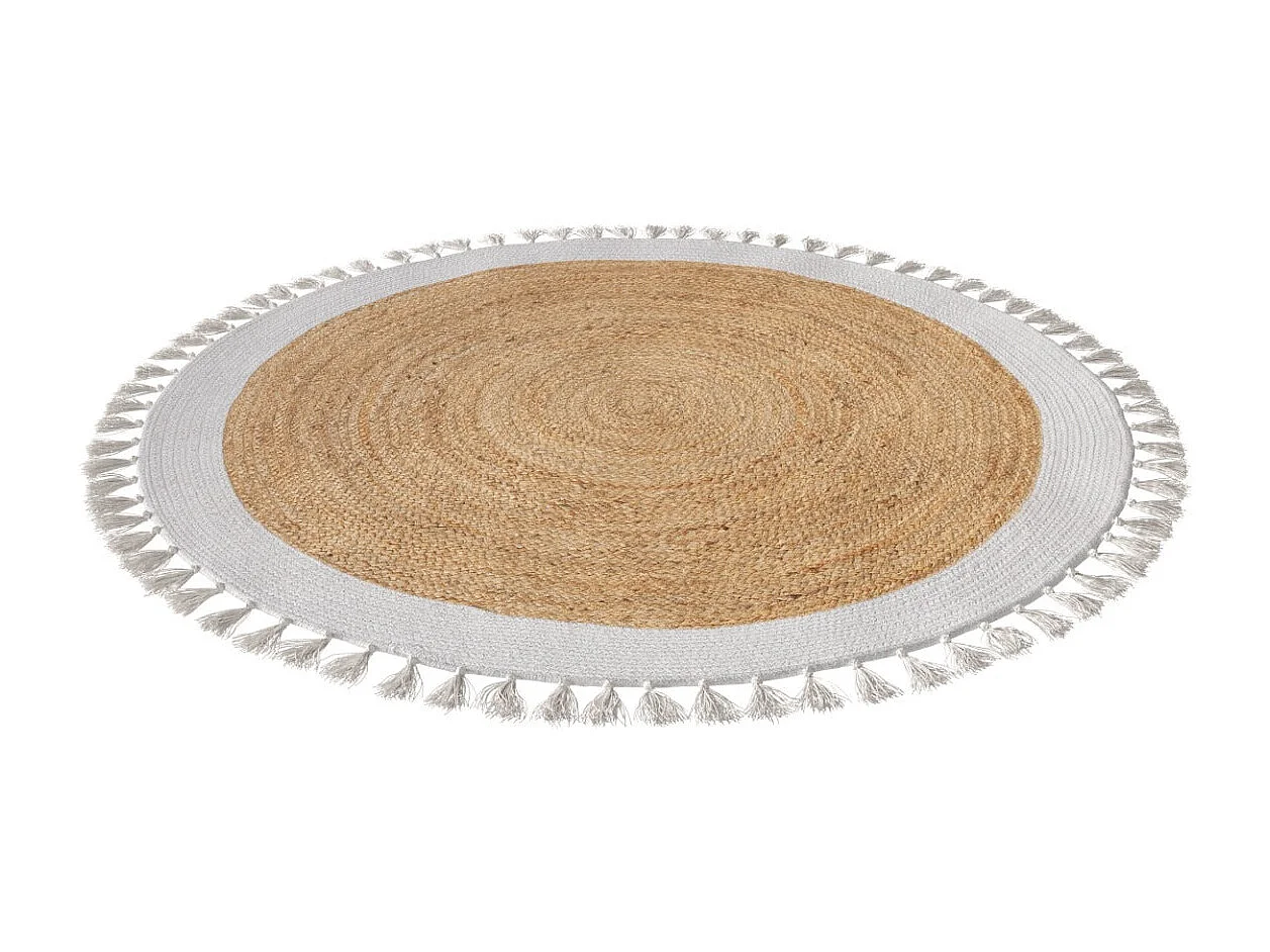 Tapis rond en jute naturel et blanc D120 cm - Anais