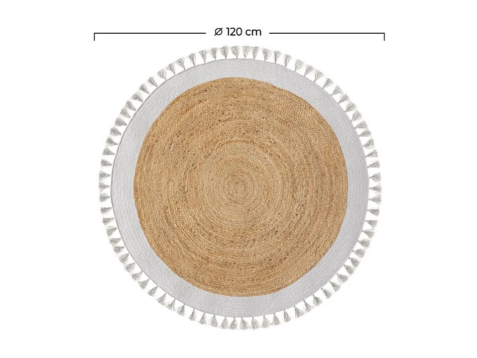 Tapis rond en jute naturel et blanc D120 cm - Anais