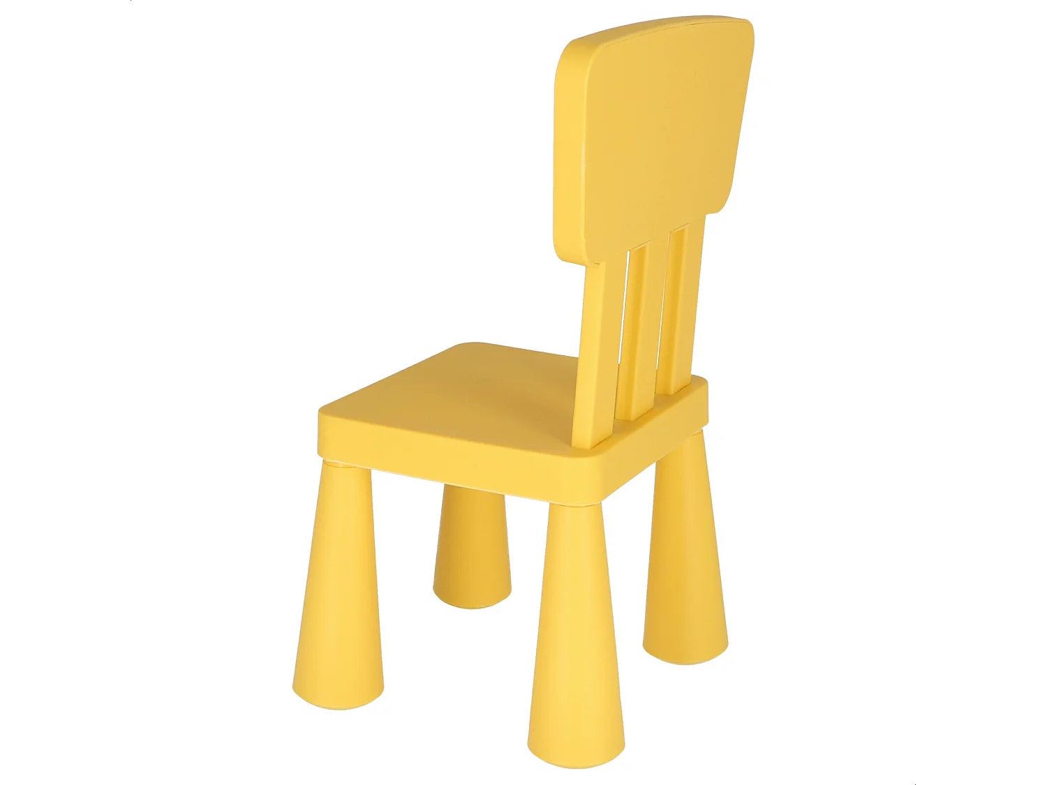 Chaise d'enfant jaune en plastique solide et résistant, L:38 cm x F:35 cm x H:67 cm