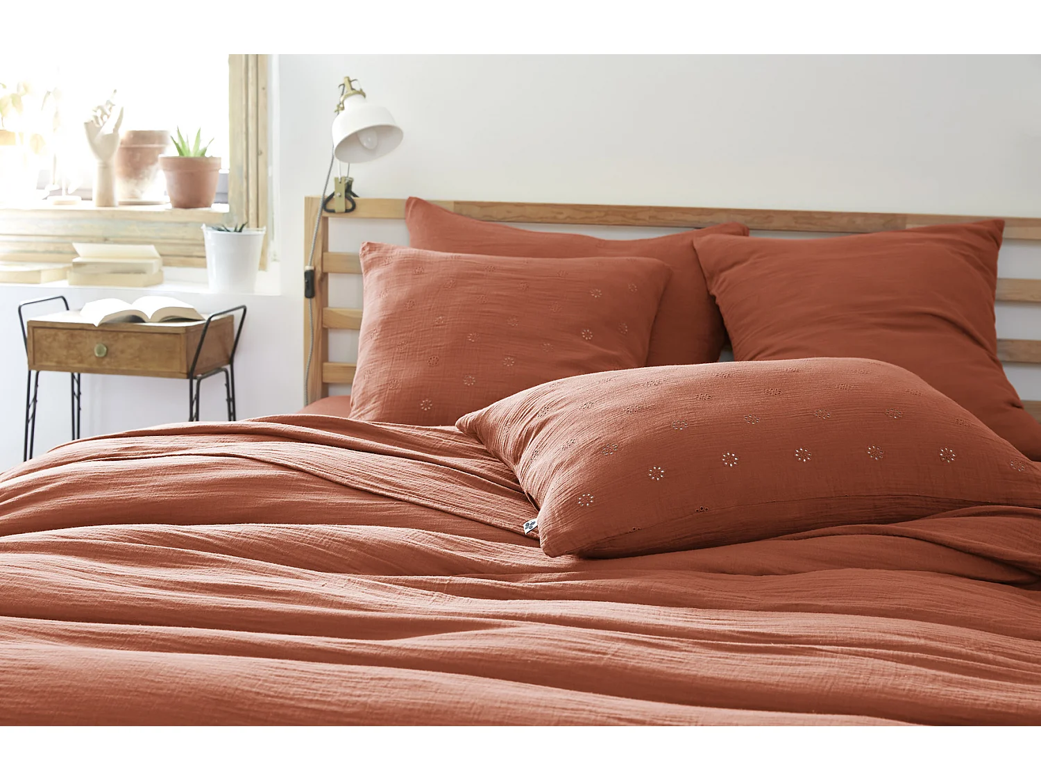 Taie d'oreiller Gaze Coton 60 x 60 cm Gaia Bohos Terracotta