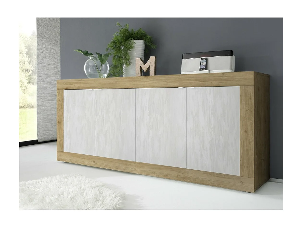 Buffet 4 portes collection ACCESS. Coloris blanc et chêne clair