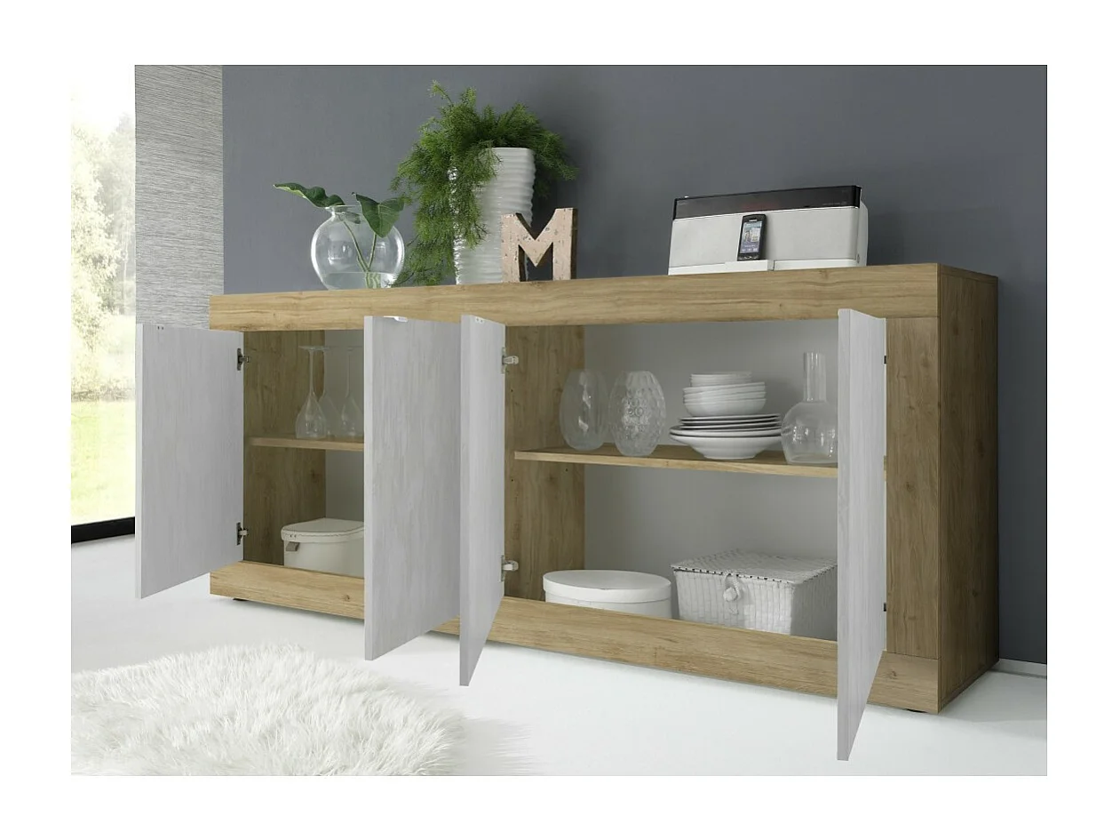 Buffet 4 portes collection ACCESS. Coloris blanc et chêne clair