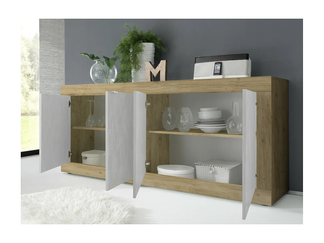 Buffet 4 portes collection ACCESS. Coloris blanc et chêne clair