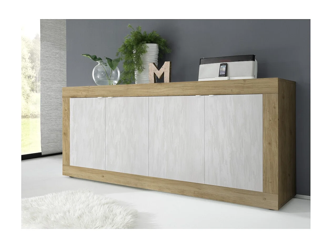 Buffet 4 portes collection ACCESS. Coloris blanc et chêne clair