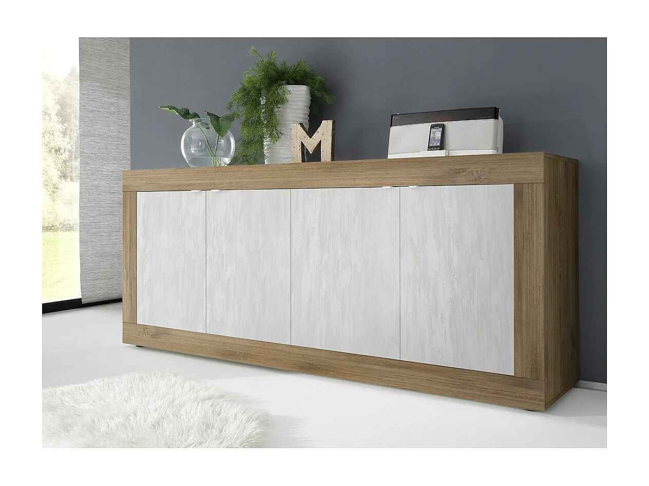 Buffet 4 portes collection ACCESS. Coloris blanc et chêne foncé