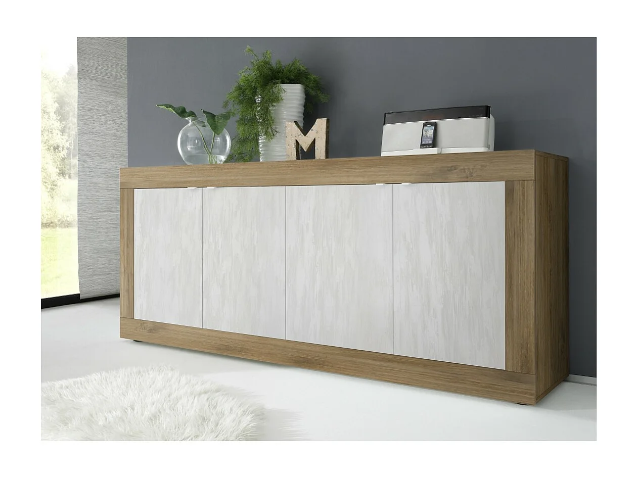 Buffet 4 portes collection ACCESS. Coloris blanc et chêne foncé
