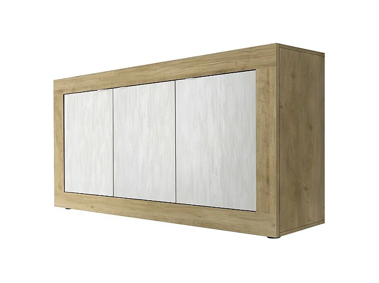 Buffet 3 deuren collectie ACCESS. Kleur wit en licht eiken.